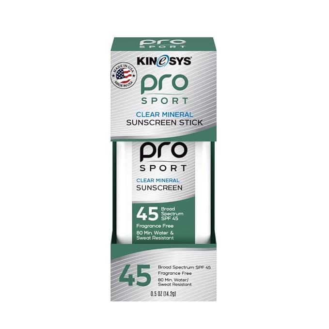 KINeSYS Pro Sport Clear Mineral Sunscreen Stick SPF 45 | SPF Stick Sunblock for Adults & Kids | Broad Spectrum Sun Protection | Water Resistant Travel Size Sunscreen for Face, Body & Vacation | 0.5 Oz