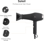 L'ANGE HAIR Soleil Professional Hair Dryer | 3 Heat Settings & 2 Airflow Settings | Cool Shot Locks-in Style | Professional Length Cord | Best Lightweight Hair for Smooth Blowouts (Black)