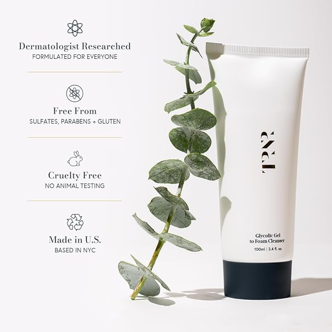Glycolic Gel To Foam Facial Cleanser (100ml/3.4oz) | Foaming Face Wash| Natural, Plant-Based & Science-First Skincare Routine for Men & Women