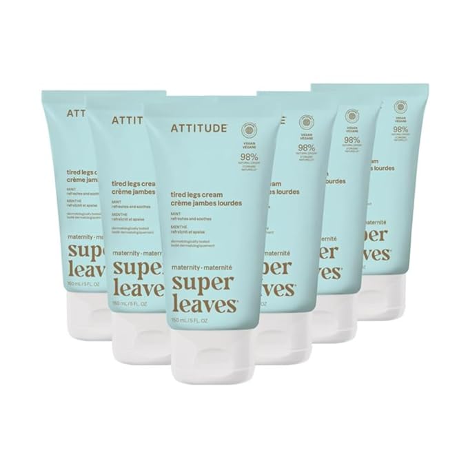 ATTITUDE Pregnancy Tired Legs Cream, EWG Verified, Dermatologically Tested, Plant and Mineral-Based, Vegan Maternity Products, Soothing and Refreshing Mint, 5 Fl Oz (Pack of 6)