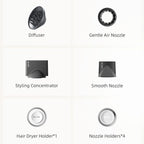 PLUZZ Pro Professional Hair Dryer with 3M Power Cord, 140,000 RPM Brushless Motor High-Speed, 500M Negative Ions, Quiet & Lightweight, Diffuser & Holders Attachments – Salon/Home Use