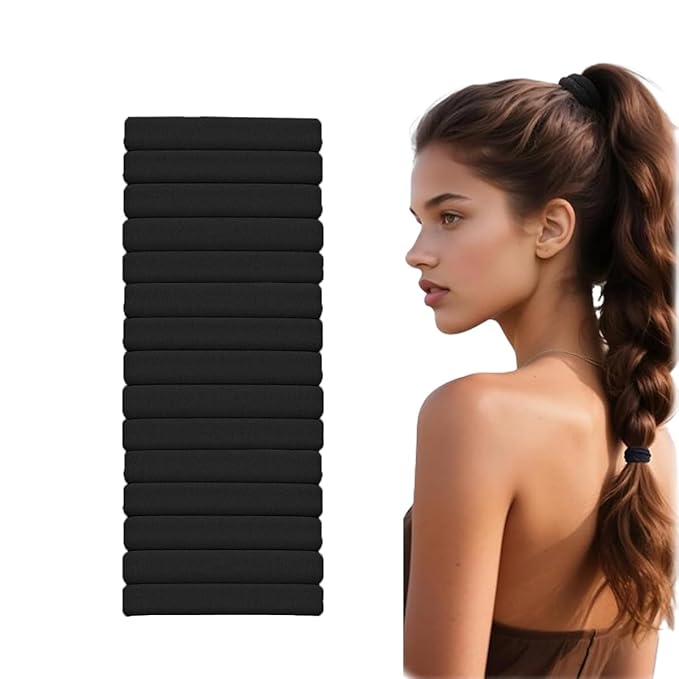 15pcs Black Hair Ties No Damage - Strong Stretchable Hair Bands for Curly Heavy and Long Hair All-Day Hold Ponytail Holders SnagFree Rubber Bands Hair Accessories | Ideal Gifts for Women