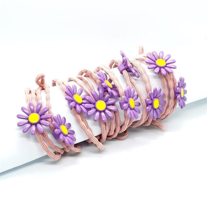 5pairs/Lot Sweet Hair Band Girl Hair Ties Hair Accessoires Small Sun Flower Design Rubber Band Perfect for Hair Style (L.Purple Tie)