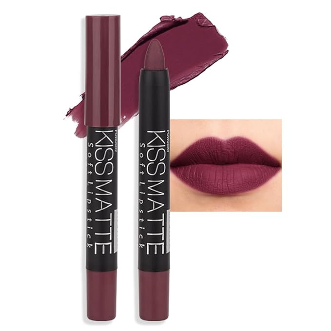 evpct 1Pcs Dark Grape Purple Matte Lipstick and Lip Crayon Liner Pencil Set for Women Lip Stain Long Lasting Waterproof labiales mate magicos 24 horas originales pintalabios permanente 24 horas 03