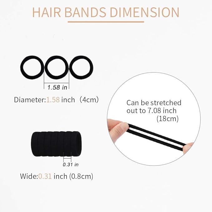 100PCS Black Hair Ties for Women Girls, Seamless Thick Black Hair Band, Elastic Hair Ties No Damage Ponytail Holder Christmas Gift