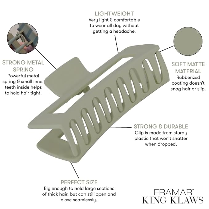 FRAMAR Green Hair Clips For Women Thick Hair - Extra Large Claw Clips for Thick Hair, Big Hairclips, Hairclips For Girls, Sage Green Accessories, Pinzas Para El Cabello - 4 Pack