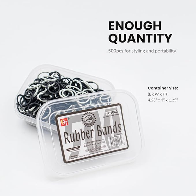 Beauty Town Hair Tie Rubber Bands - 1000pcs/500pcs Soft Stretchy Elastic Bands for Braids, Ponytails & Bun