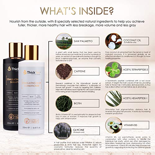 ThickTails Hair Growth Shampoo and Conditioner Set for Women, Biotin Caffeine Saw Palmetto, Sulfate Free Thickening Shampoo & Conditioner for Thinning Hair, Fuller Looking Volume & Stronger Feeling