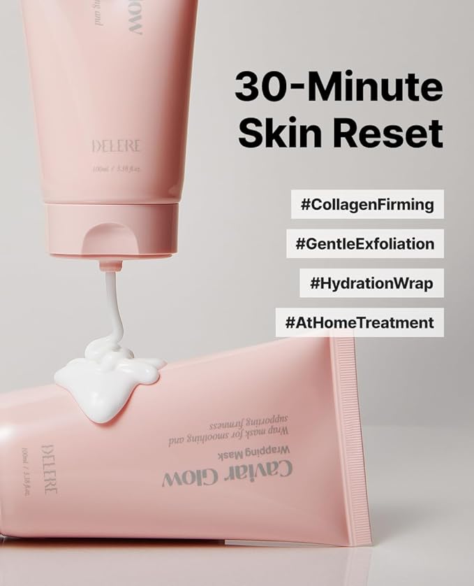 Delere Caviar Glow Collagen Wrapping Mask | Korean Peel Off Face Mask for Glowing Skin and Visible Skin Tightening, 3.4oz
