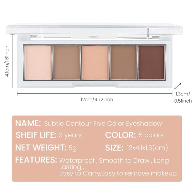 Mini 5-Color Matte Nude Neutral Brown Eyeshadow Palette – Soft Ivory, Peach Nude & Mocha Browns, High Pigment Blendable Long-Lasting All Matte Eye Shadow Kit for Daily Natural Makeup & Mature Eyes