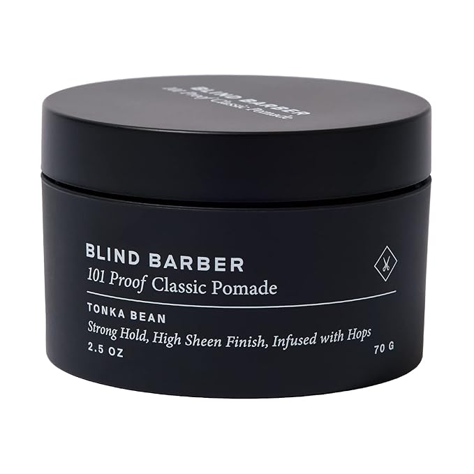 Blind Barber 101 Proof Classic Hair Pomade for Men - Water Based Pomade with Hops & Tonka Bean - Strong Hold & High Shine Finish - Paraben & Sulfate-Free Hair Styling Products (2.5 oz)