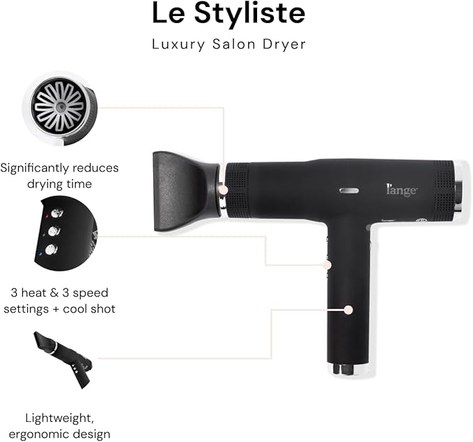 L'ANGE HAIR Le Styliste Luxury Hair Dryer | Quiet Brushless Blow Dryer with Diffuser | 1875 Watts for 4X Faster Drying | Hairdryer with 3 Heat & Speed Settings | Best Hair Dryers for Blowouts