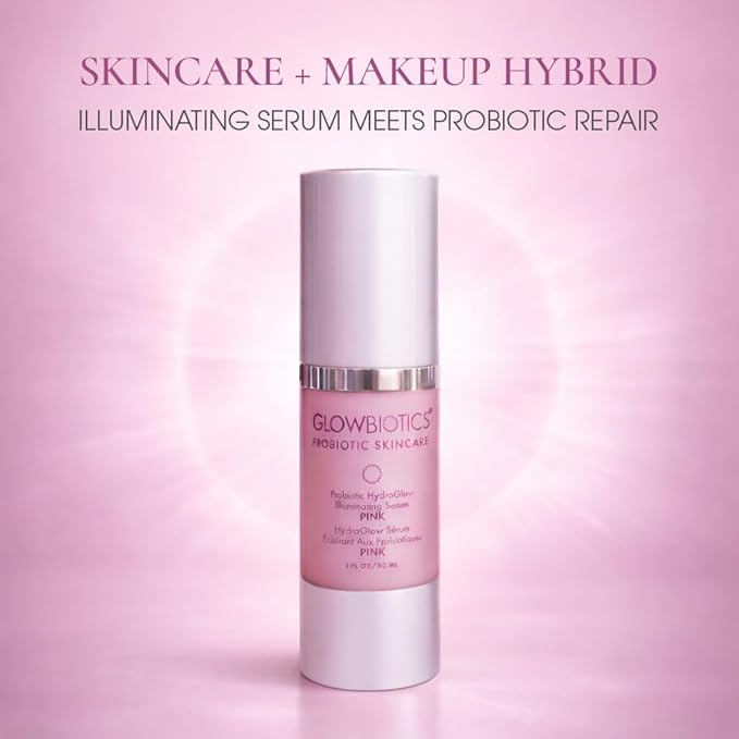 Glowbiotics Probiotic HydraGlow Illuminating Serum Pink: Hydrating Dew Drops for Radiant Skin, Illuminating Glow Enhancer with Hyaluronic Acid and Probiotics, 1 Fl Oz