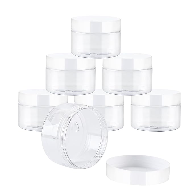 24 Pack 8 Oz Plastic Containers with White Lids, Clear Empty BPA Free and Refillable Cosmetic Jars Travel Containers for Creams, Lotion, Bath Salts, Sugar Scrub, Slime, Lip Scrub, Makeup