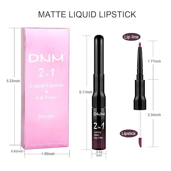 3Pcs 2 in 1 Dark Deep Red Purple Plum Black Cherry Lip Liner and Liquid Lipstick Stain Makeup Set for women, Long Lasting Smudge Proof Lip Tint Matte Finish Lip Gloss for All-Day Color Hold , Set11