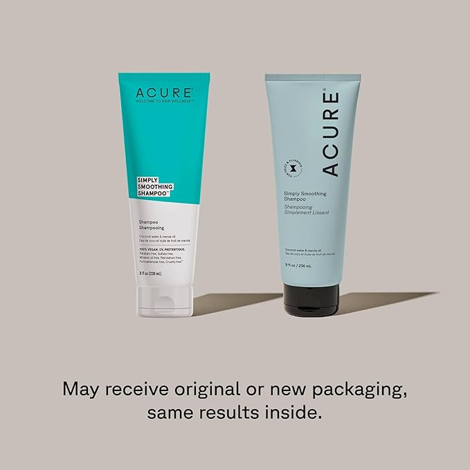 Acure Simply Smoothing Shampoo and Conditioner Set - Hydrating & Moisturizing for Women & Men, Moisturize Frizzy, Dry, Damaged Hair w/Coconut Water, Vegan, Paraben & Sulfate Free - 8 fl oz (2 Pack)