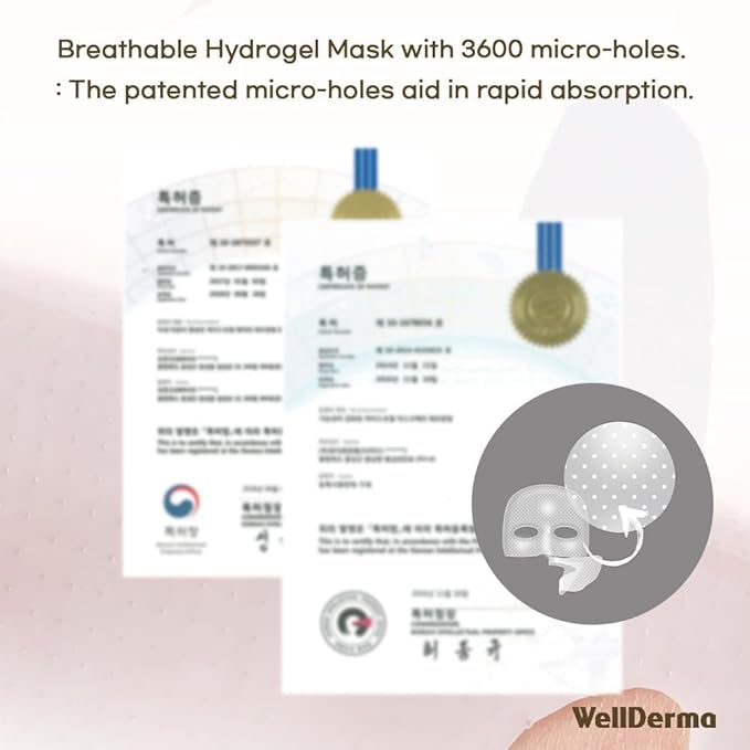 WELLDERMA Sapphire Collagen Impact Hydrogel Fitting Mask, 25g x 16 Sheets – Hydrating & Firming Micro-Hole Sheet Mask with Collagen Water 850,294ppm, Niacinamide & Peptides