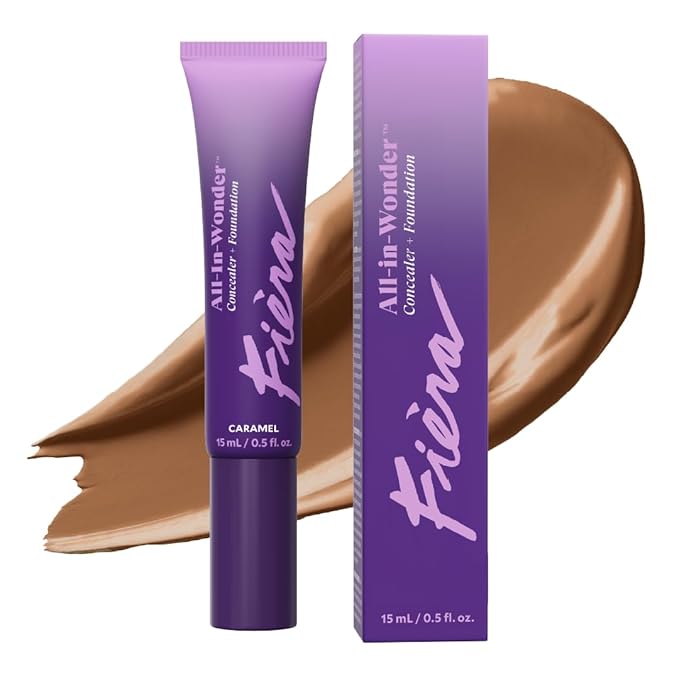 Fièra All-In-Wonder™ Concealer + Foundation – Full-Coverage, Crease-Proof, Hydrating Formula for Mature Skin, Blurs Fine Lines & Dark Circles, Radiant Second-Skin Finish – Caramel, 0.5 FL. OZ. / 15 ML