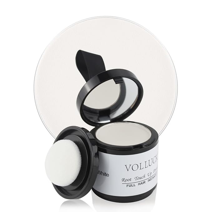 VOLLUCK Root Touch up Powder, Instant Hairline Powder for Thinning Areas and Gray Hair Coverage, Natural and Non-greasy Root Cover up for Women and Men (White, 0.35 Ounce)