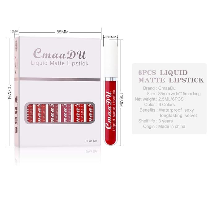 evpct 6Pcs Lipstick Matte Liquid Lipstick Lipgloss Set for Women, Dark Plum Wine Rose Mauve Red Nude Pink labiales mate 24 horas originales matte larga duracion 24 Hour Lipstick A-02