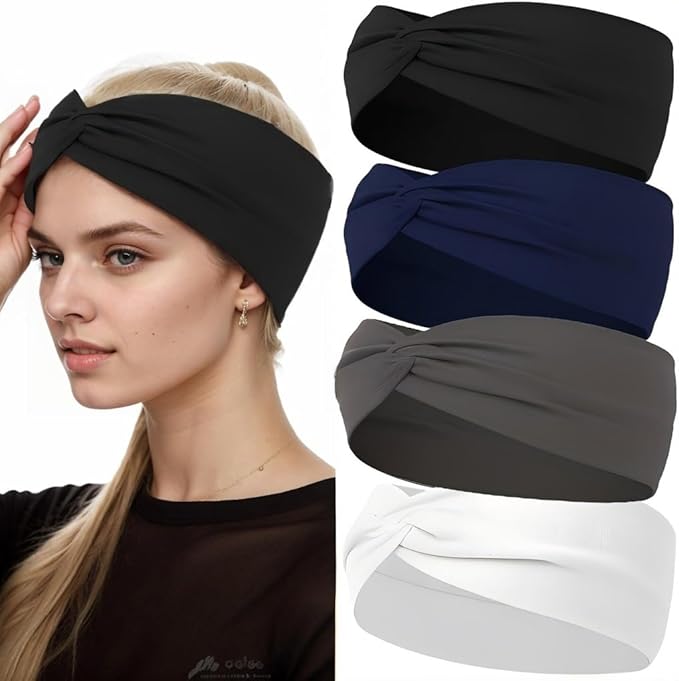 12 Pcs Stretchy Sport Headbands for Women,Absorbed Sport Headband Soft Twist Knotted Headbands for Yoga, Workout Daily Life