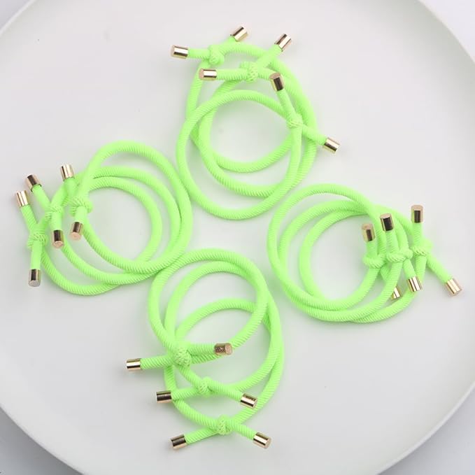 14PCS Hair Tie Elastics Knotted Hair Ties Ponytail Holders for Women Girls Elastic Hair Rubber Bands for Thin Thick Wavy Curly Straight Long Hair (Neon Yellow)