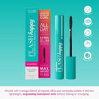 fLASH Happy High-Definition Waterproof Mascara with Ultra-slim Brush for Length, Volume, Curl - All Day Stay-put Wear with Lash Enwrapping Technology - Clean Vegan Formula, Paraben-free (True Black)