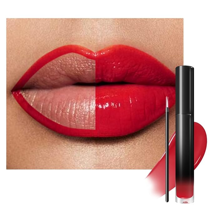 evpct Cool Ruby Red Shiny Longwear No-Budge Liquid Lip Color Lipstick Makeup, Highly Pigmented Color Instant Shine, Waterproof Long Lasting Lipstick Women, Lip Stain Gloss with Lip Liner Brush, 15#