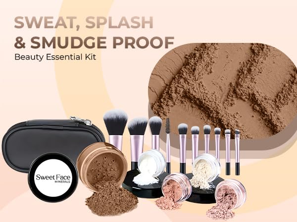 16pc Beginner Mineral Makeup STARTER KIT with 10 BRUSH SET (5gm)Sample Size Foundation, Primer, Blush, Bronzer, Setting Powder for Learning, Occasional Use & First Time Users, Travel Size Kit (Cocoa)