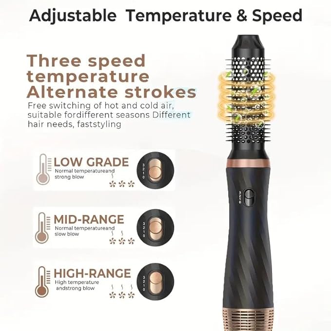 5 in 1 Hair Dryer Brush -Ionic Auto Wrap Curler & Straightener with 3 Heat Settings, Magic Hair Styler Salon-Grade Results for Women, Travel-Friendly Styler with ALCI Plug (A-Black)