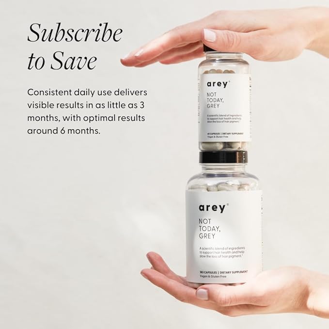 Arey Not Today, Grey Daily Hair Supplement for Women & Men | Slows Grey Hair Growth & Repigment in 3-6 Months | Promotes Healthier, Thicker Hair | Biotin, B +D Vitamins | Vegan & Gluten Free (3 Month)