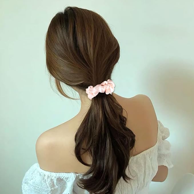 12Pcs Satin Hair Ties, Blush Silk Hair Scrunchies Skinny Hair Ties Ponytail Holder Pink Accessories Gift for Women Girls