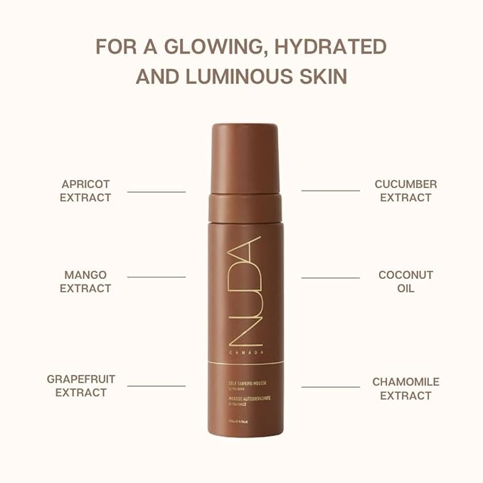 Nuda Ultra Dark Self-Tanning Mousse, Dark Face Tan Water, and Tanning Mitt Bundle