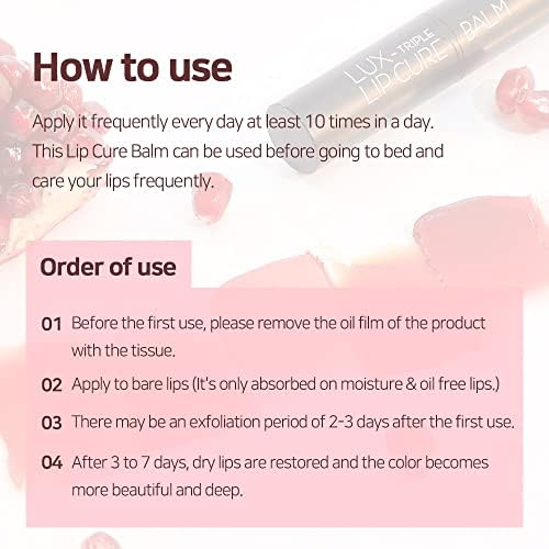 Lux Triple Lip Cure Balm (0.17 oz) (VENUS (Ruby Red)) 4 million units sold in Korea, Natural Tinted Korean Lip Balm, Petroleum/Paraben Free, Lip Butter,lip balm hydrating,tinted moisturizer
