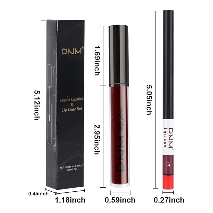 evpct 2Pcs Dark Deep Burgundy Red Matte Lipstick and Lip Liner Makeup Set for Women Dark Blood Red Liquid Matte Brown Lipstick Lip Liner Stain long lasting waterproof Permanent Lipsticks 24 hours 17#
