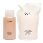 OUAI Thick Shampoo + Refill - Moisturizing Shampoo with Keratin, Marshmallow Root, Shea Butter & Avocado Oil for Thick Hair - Strengthens & Hydrates - Sulfate Free (2 Count, 10 Oz/32 Oz)