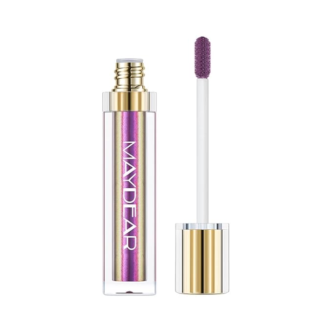 Maydear Chameleon Lipstick, Metallic Purple Multichrome Lip Gloss, Long Lasting Full-Coverage Rainbow Lip Makeup, Golden Plum (09)