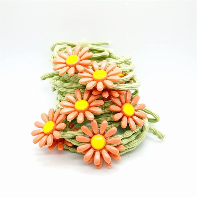 5pairs/Lot Sweet Hair Band Girl Hair Ties Hair Accessoires Small Sun Flower Design Rubber Band Perfect for Hair Style (Green Tie)