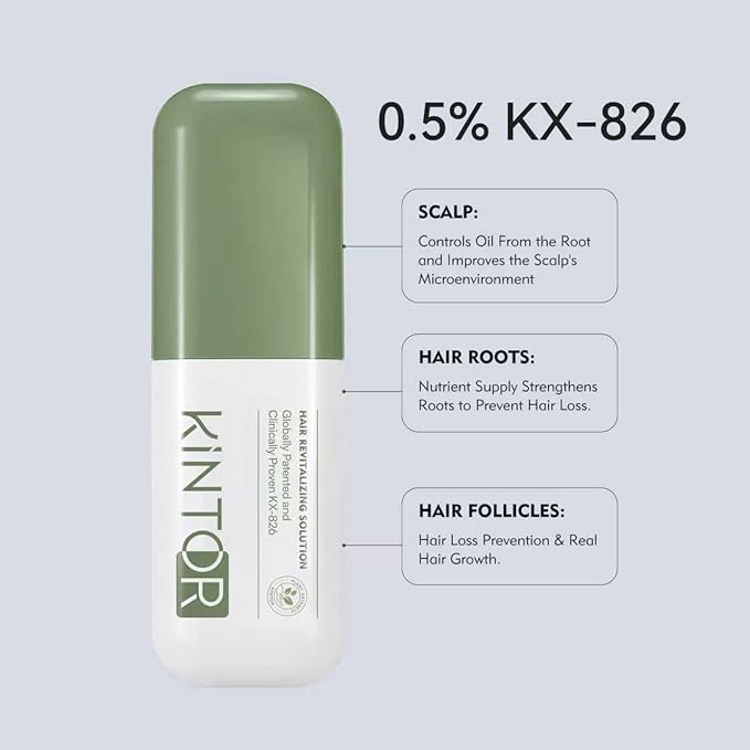 Kintor 0.5% KX-826 Hair Density Serums, DHT Blocker, Hair Repair, Thicker, Strengthening, Fuller-looking Healthier Hair, Reducing Hair Loss, for Men and Women, for All the Day, 60ml