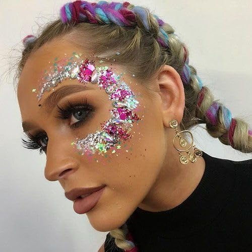 Go Ho Face Body Glitter Gel,Mardi Gras Outfit for Women and Kids,Sparkly Holographic Party Festival Rave Mardi Gras Accessories for Carnival,Gold Green Purple Chunky Glitter Makeup,52g