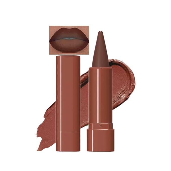 2-in-1 Gradient Brown Lip Liner & Lipstick, Dark Brown Maroon Waterproof Long Lasting Matte Lip Liner Pencil, Makeup Smudge proof lip liner with Cone Tip (05#-Dark Brown)