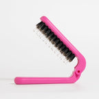 Uffy MiniPop Travel Hair Brush – Mini Folding Boar Bristles for Women, Men & Kids | Kid-Friendly Portable Purse Brush for Wet & Dry Hair, Curly or Straight | Pocket-Size Detangler – Hot Pink