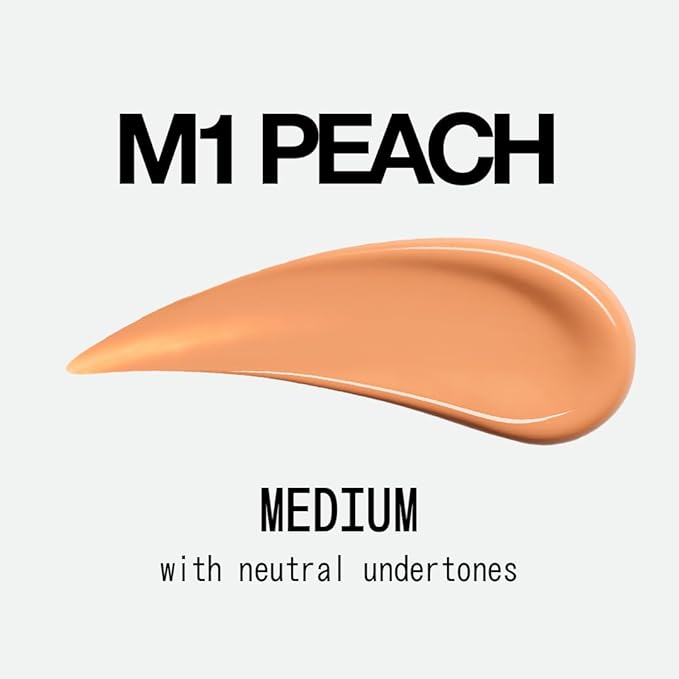about-face THE PERFORMER Skin-Focused Foundation M1Peach – Medium Coverage, Long-Wear, Breathable & Buildable Base – Clean, Vegan, Hydrating Formula with Blue Agave & Chlorella – 1.08oz