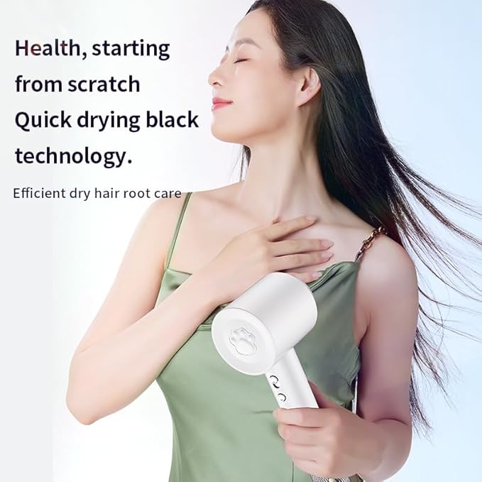 Low Noise Hair Dryer - 110000RPM Brushless High Speed 1600W Blow Dryer for Fast Drying, 200 Million Negative Ions Thermo-Control for Smooth Frizz-Free Hair for Travel & Home Use (White)