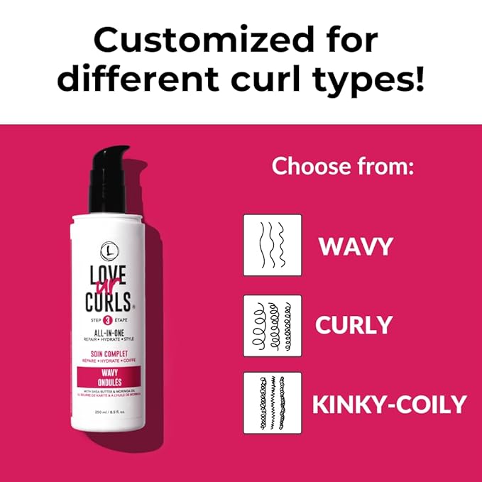 Love Ur Curls LUS Brands All-in-One Styler for Natural Wavy Textured Hair 8.5 oz - Repair, Hydrate, Style in One Easy Step - No Crunch Non-Sticky Hair Care with Shea Butter and Moringa