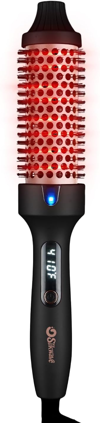 Infrared Thermal Brush, 1.5 Inch Heated Round Brush for Women, Dual Voltage Negative Ion Hot Brushes Styler for Blowout Look, Curling & Volumizing & Straightener for Dry Hair