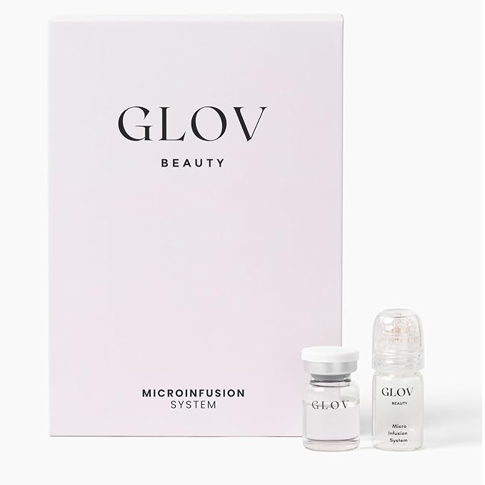 Glov Beauty Micro Infusion System for Face & Lips – 0.25mm 24k Gold Cosmetic Facial Stamp with Hyaluronic Acid, Collagen Peptides & Licorice Root Serum Ampoules (2x Infusion Application, 6x Serums)