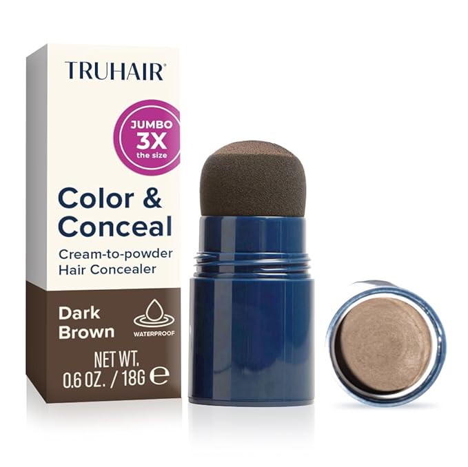 TRUHAIR Jumbo Color & Conceal Waterproof Root Touch Up Hair Color for Gray Hair Coverage - Instant Root Cover Up Hair Powder for Women & Men - Bald Spot Concealing, Hairline Filling (Dark Brown)