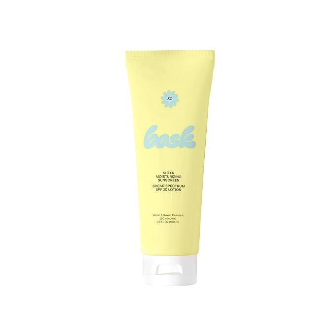 Bask Suncare SPF 30 Sheer Moisturizing Sunscreen Lotion - Broad Spectrum UVA/UVB Protection, Dermatologist Recommended, Hydrating, Lightweight & Non-Greasy, No White Cast, Travel Size, 3.4 fl oz