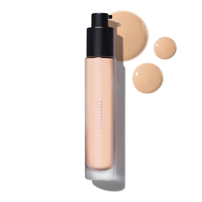 MAKE Beauty Diffusion Dew Skin Tint. Sheer to Medium Coverage Radiant Finish. Blurring, Smoothing, and Brightening. Enhanced with Niacinamide and Adenosine. Diffusion Dew - Light 01.5